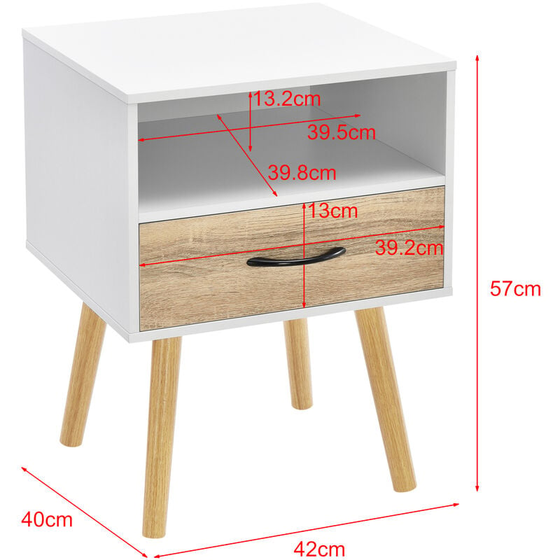 [en.casa] - table de chevet avec tiroir et compartiment pour salle de chambre 57x42x40 cm dans diverses couleurs couleur : chêne blanc