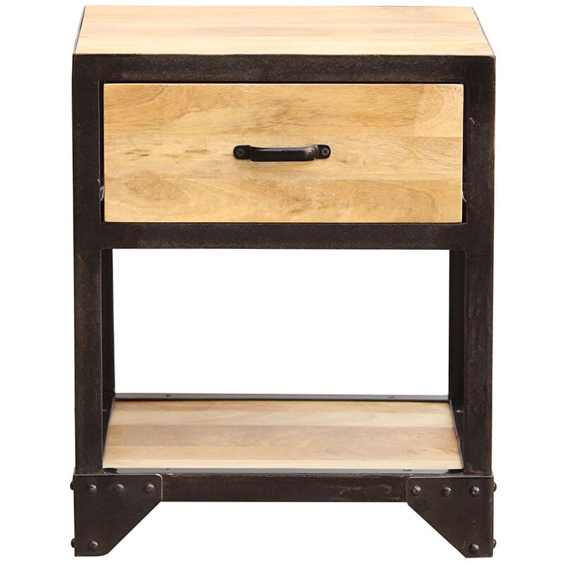 Table de chevet avec tiroir industrielle en bois manguier massif industria