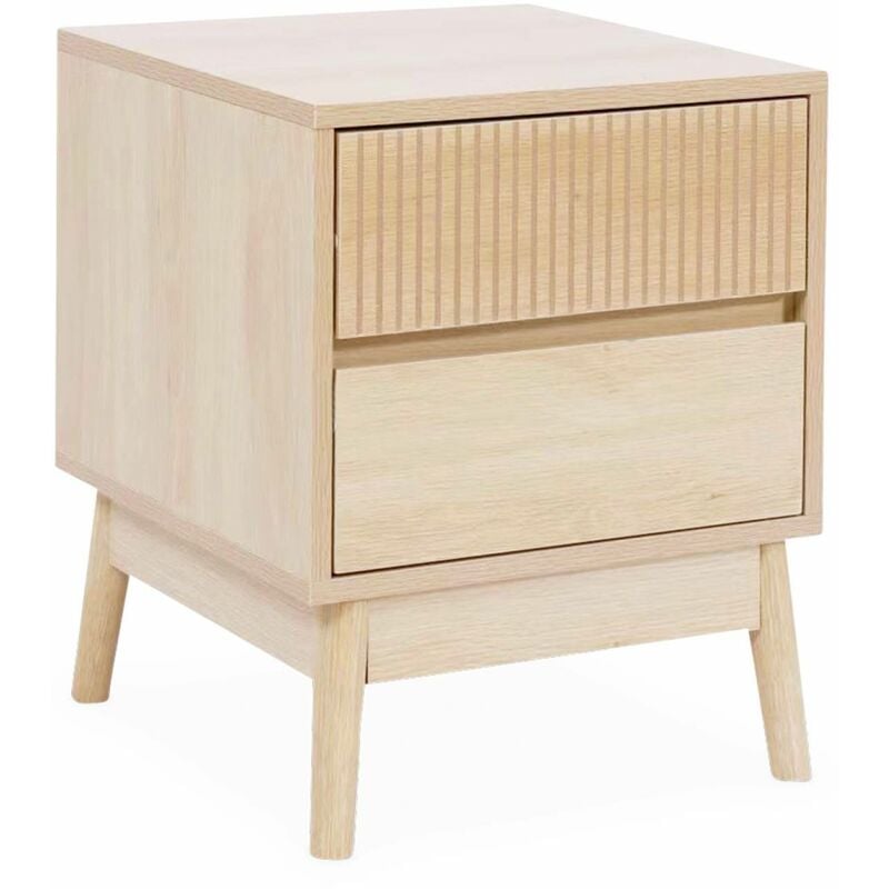 Table de chevet deux tiroirs. décor bois clair et piétement en pin - Linear
