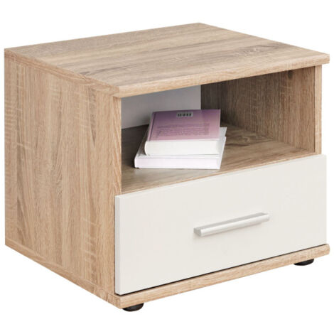 Table de Chevet "Dino" 45cm Chêne & Blanc