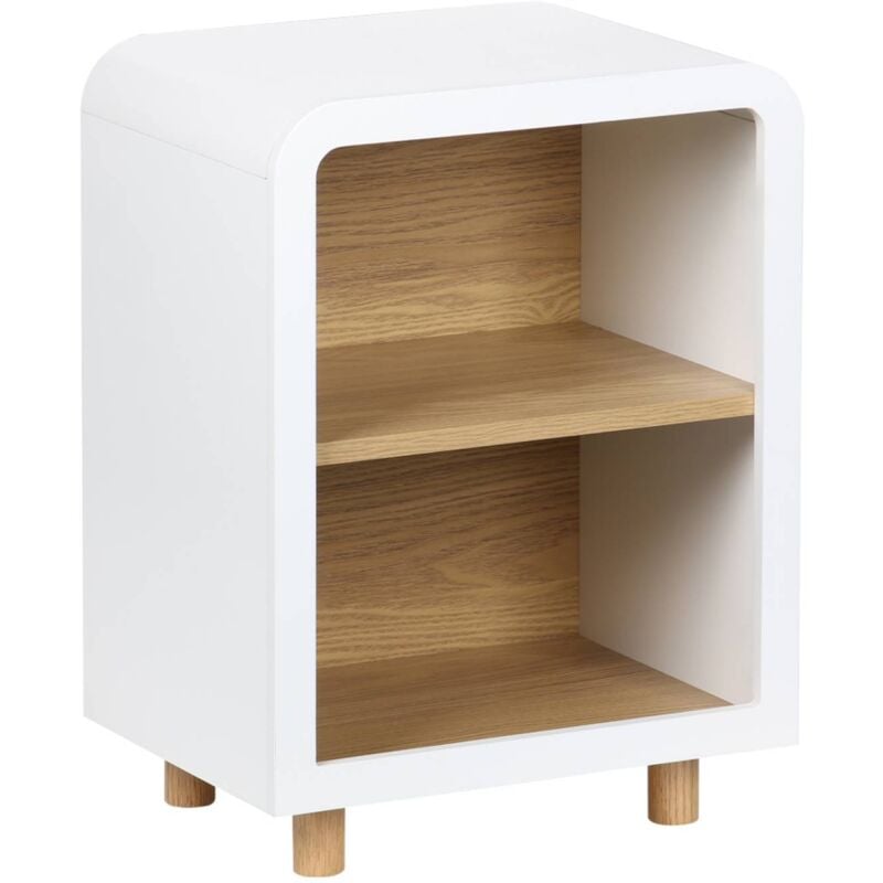 Table de chevet effet bois blanc et naturel. 2 niches