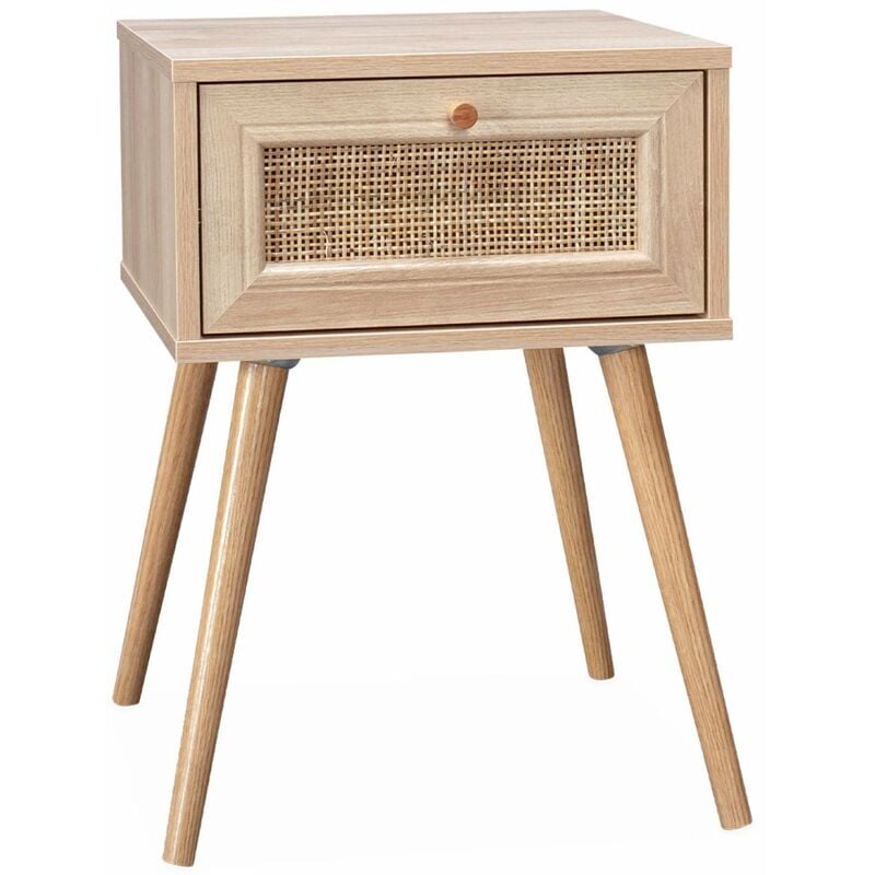 Sweeek - Table de chevet effet bois & cannage avec 1 tiroir - Bohème