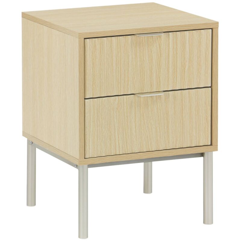 Table de chevet effet bois rainuré et métal. pieds métal champagne. 2 tiroirs