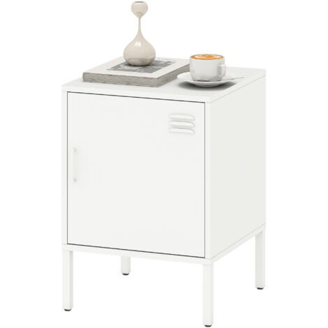 Table de chevet en acier, table d'appoint multifonctionnelle, étagère réglable, pour chambre ou salon, blanche