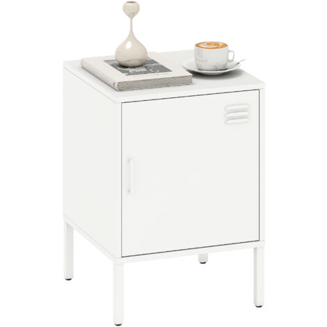 Table de chevet en acier, table d'appoint multifonctionnelle, étagère réglable, pour chambre, salon, blanche