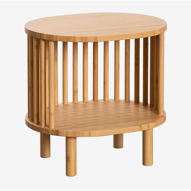 Sklum – Table de chevet en bambou – Dimensions 40cm x 41,6cm x 33cm – 2 niveaux de rangement – Design arrondi et léger