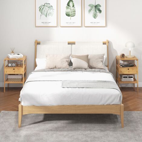 Table de Chevet en Bambou Table de Nuit avec Tiroir et 3 Étagères Chevet de Lit pour Chambre Adulte Table d'Appoint 40 x 40 x 68 cm CW47799