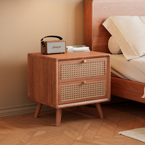 Table de Chevet en Bois de chêne avec tiroir - Table de Chevet Moderne - Petite Commode de Chevet - Table d'appoint pour Chambre à Coucher, Salon, Bureau（Couleur cerise）
