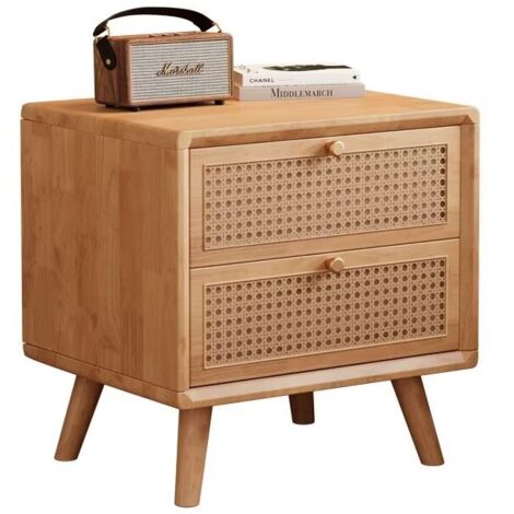 Table de Chevet en Bois de chêne avec tiroir - Table de Chevet Moderne - Petite Commode de Chevet - Table d'appoint pour Chambre à Coucher, Salon, Bureau（Couleur du bois brut）