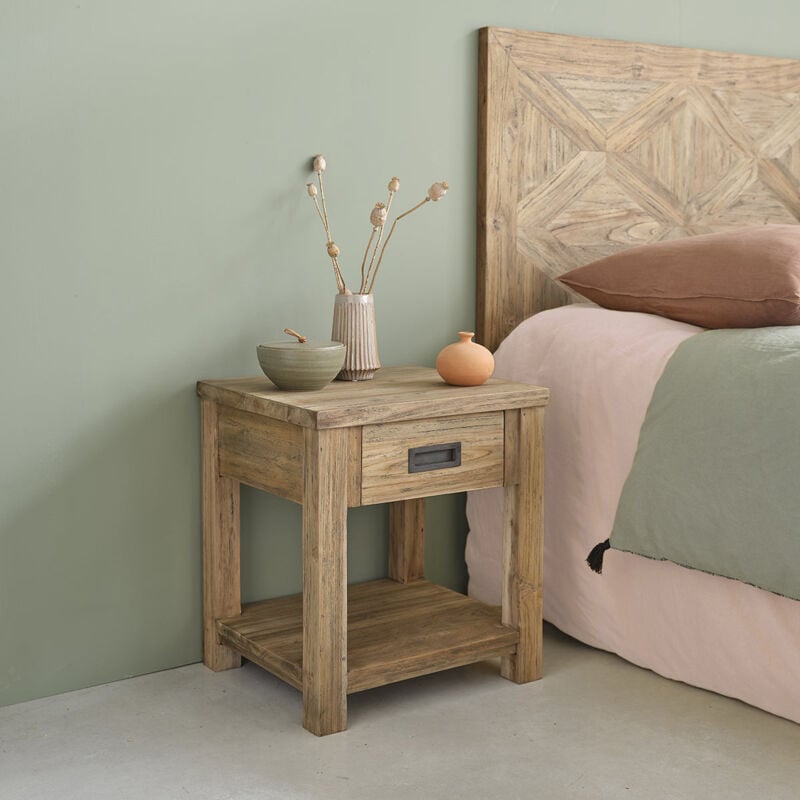 Table de chevet en teck recyclé massif