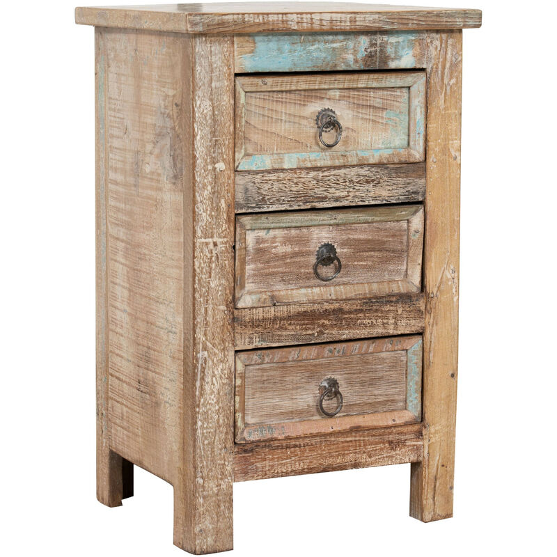 Biscottini - Table de chevet en bois massif recyclé finition antique