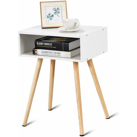 Table de chevet en bois scandinave laqué satiné 40x30x44cm blanc