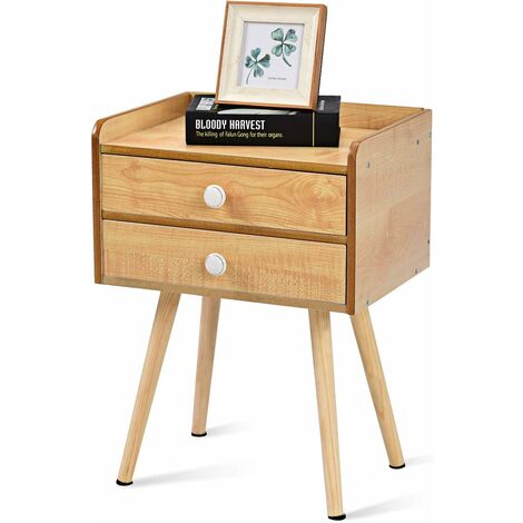 Table de chevet en bois scandinave laqué satiné 40x30x54.5cm avec tiroir nature