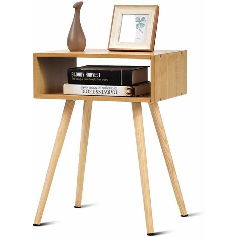 Table de chevet en bois scandinave laqué satiné 40x30x54.5cm nature