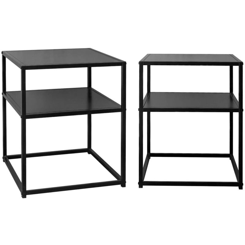 Lot de 2 Tables de chevet en métal noir. 1 étagère. industrielle l 43 x l 40 x h 52cm