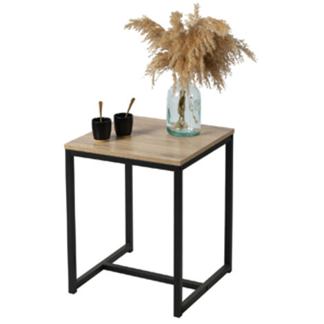 Table de Chevet en Métal Noir et Bois