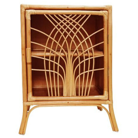 Table de Chevet en Rotin avec 1 porte - Beige - L 50 x l 40 x H 70 cm - Chevet Authentique - Matériaux Naturels - Livraison gratuite