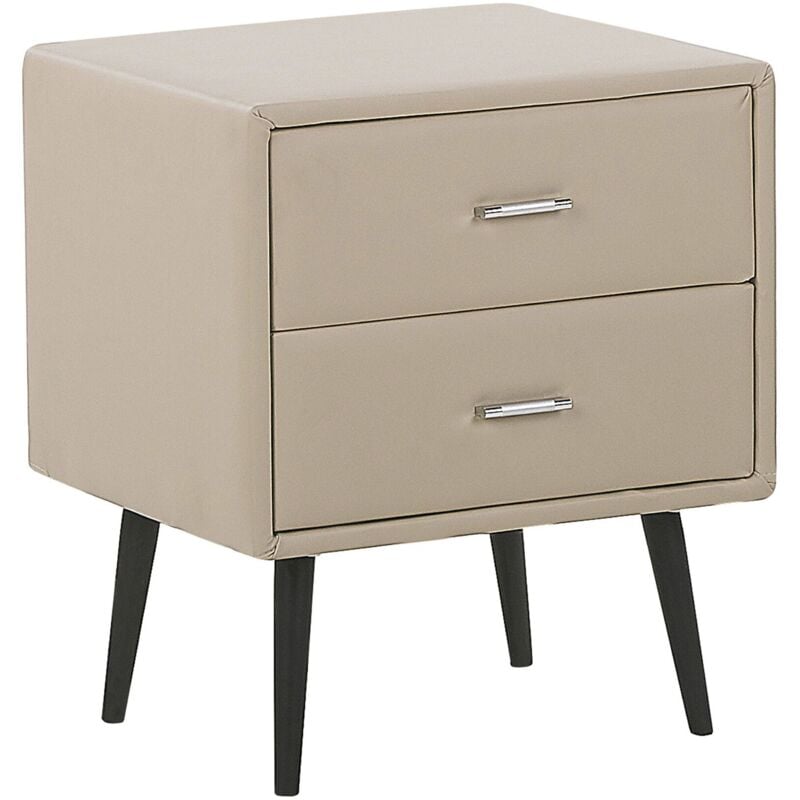Table de Chevet en Simili-cuir Beige avec Pieds Métalliques Noirs et 2 Tiroirs Pratiques Idéale pour Chambre Vintage Rétro et Scandinave Beliani