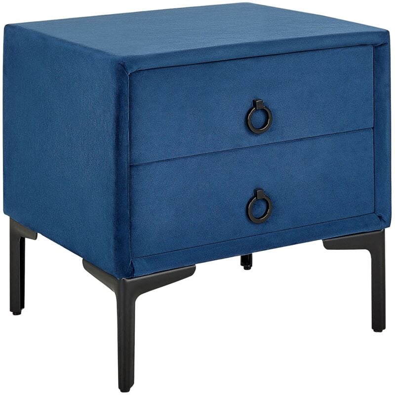 Beliani - Table de Chevet en Velours Bleu avec 2 Tiroirs Pratiques Intégrés Ajout Idéal pour Chambre à Coucher au Style Moderne et Glamour