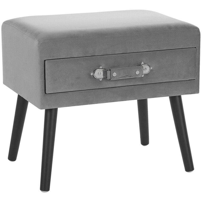 Table de Chevet Moderne composé d'une Structure en Bois de Pin Capitonné en Velours Gris avec Tiroir 46 cm de Hauteur Beliani