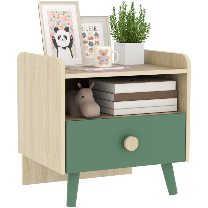 Table de chevet enfant, table de nuit enfant avec tiroir et étagère, petite table d'appoint en bois pour chambre d'enfant