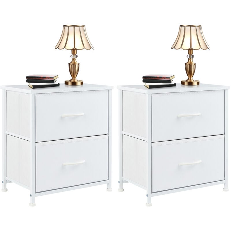 Table de chevet, ensemble 2 pièces avec tiroir de rangement pour chambre, bureau, salon (blanc)