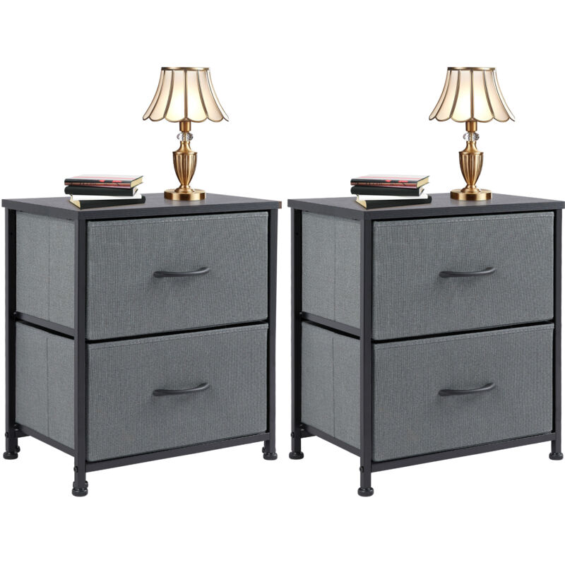 Table de chevet, ensemble 2 pièces avec tiroir de rangement pour chambre, bureau, salon (gris)