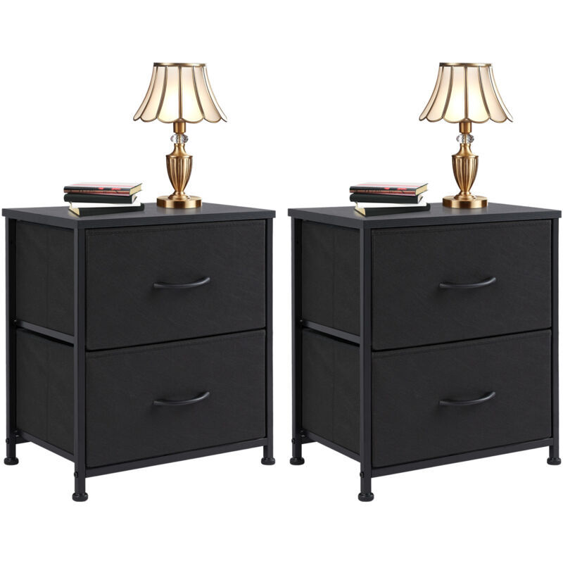 Table de chevet, ensemble 2 pièces avec tiroir de rangement pour chambre, bureau, salon (noir)