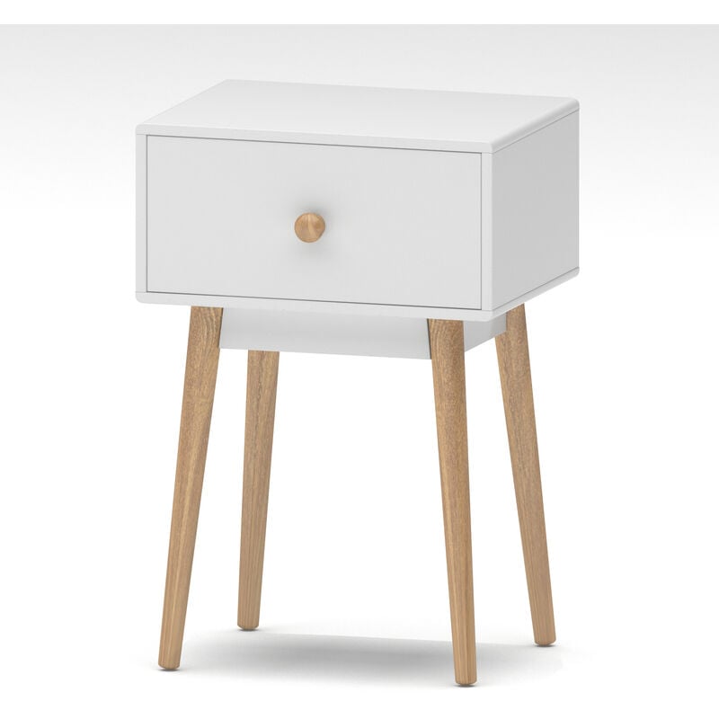 Hobag - Table de chevet este 1 tiroir scandinaves bois et blanc