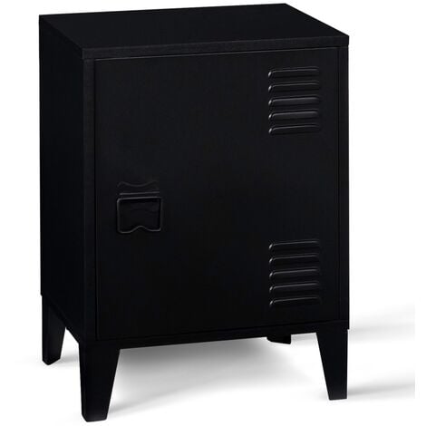 IDMARKET Table de chevet ESTER 1 porte métal noir design industriel