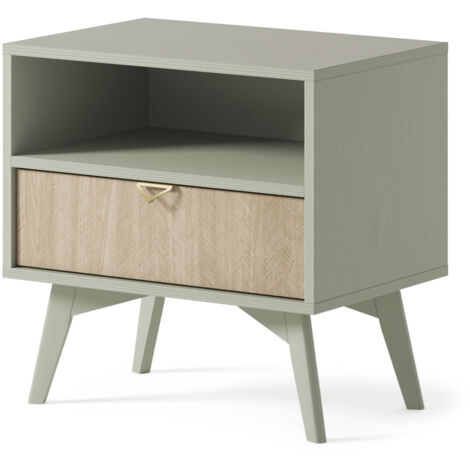 Table de chevet : Eucalyptus / Chevrons scandi, Pieds Bois, 54 × 54 × 38cm