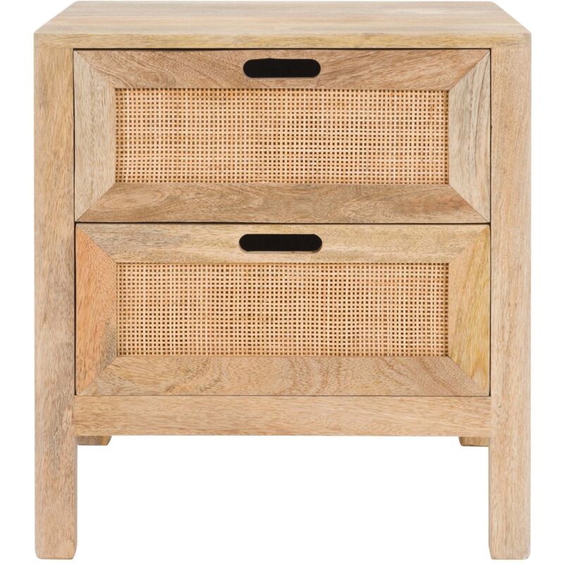 Rendez-vous Déco - Table de chevet 2 tiroirs en bois de manguier et cannage - félix