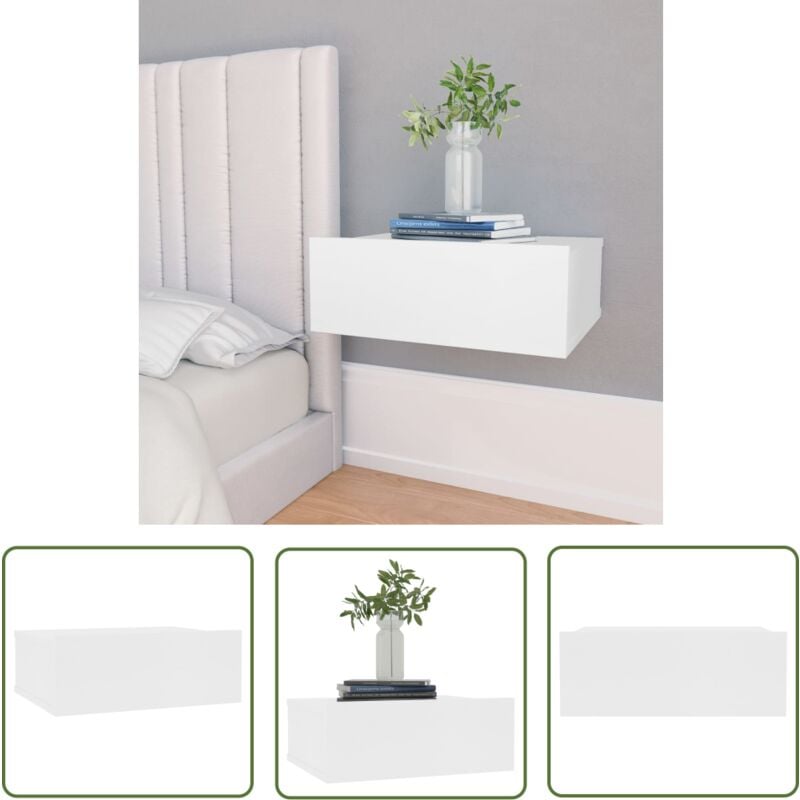 The Living Store Table de chevet flottante Blanc 40x30x15 cm Bois d'ingénierie - Table De Chevet - Meuble De Chambre - Table De Nuit - Table Murale