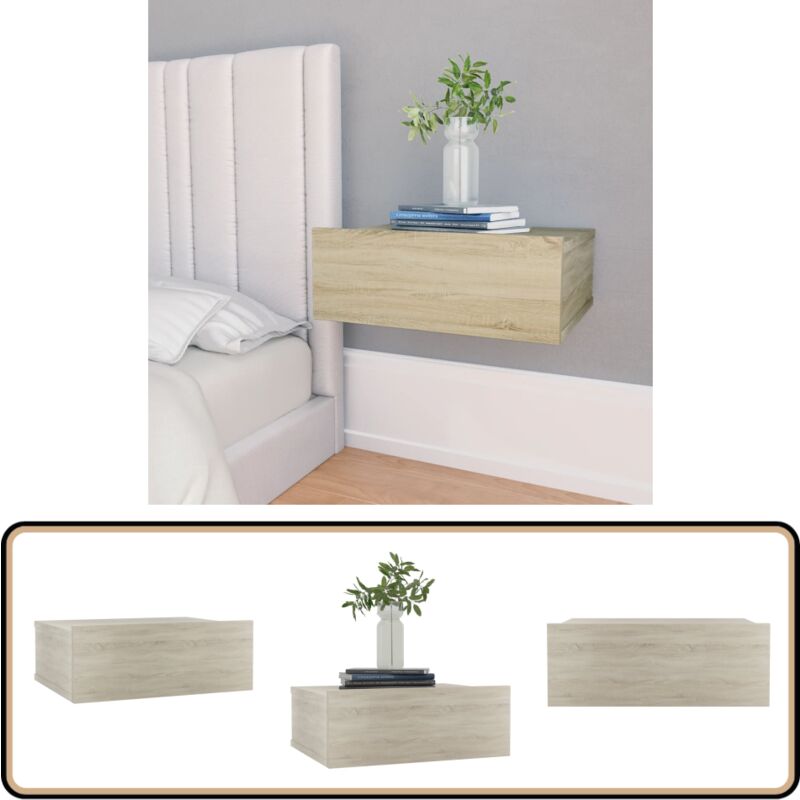 Table de chevet flottante Chêne sonoma Bois d'ingénierie - Table De Chevet - Meuble De Chambre - Table De Nuit - Table Murale - Rangement Minimaliste