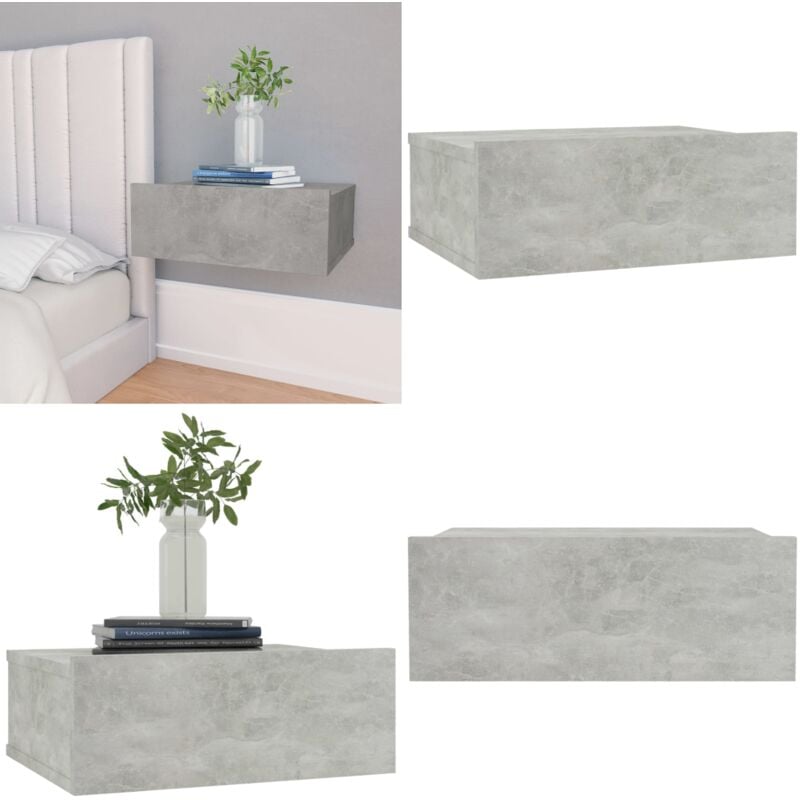 Table de chevet flottante Gris béton Bois d'ingénierie - Table De Chevet - Meuble De Chambre - Table De Nuit - Table Murale - Rangement Minimaliste