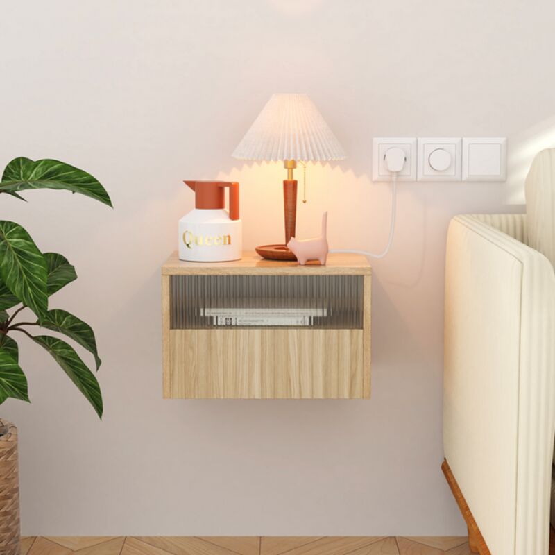 Table de chevet flottante Table de chevet flottante avec tiroir pour chambre à coucher salon 40x30x26cm couleur bois