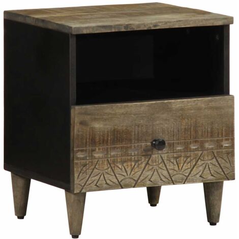 Table de chevet flottante-Table de nuit gris clair 40x33x46 cm bois de manguier solide 793102