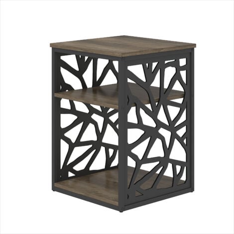 Table de chevet, Table basse, Chevet table, Table chevet GALANO Candence, 39.8cm L x 39.8cm W x 56 cm H - Couleur gris fossile + chêne noueux