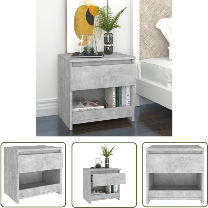The Living Store Table de chevet Gris béton 40x30x39 cm Aggloméré - Table De Chevet - Meuble De Chambre - Table Nuit - Rangement - Commode