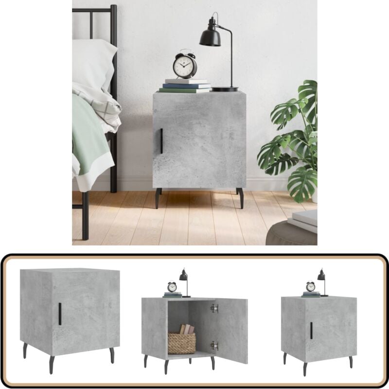 Table de chevet gris béton 40x40x50 cm bois d'ingénierie - Table De Chevet - Meuble De Chambre - Armoire De Chevet - Commode - Design Moderne