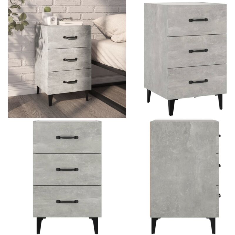 Table de chevet gris béton 40x40x66 cm bois d'ingénierie - Table De Chevet - Meuble De Chambre - Table Nuit - Commode - Rangement Tiroir - Home &