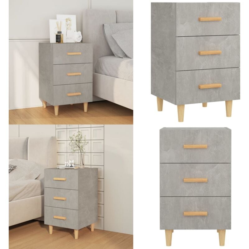 Table de chevet gris béton 40x40x66 cm bois d'ingénierie - Table De Chevet - Meuble De Chambre - Table Nuit - Commode - Rangement Tiroir - Home &
