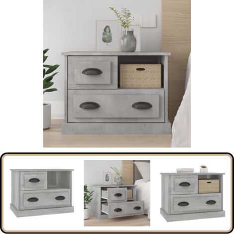 Table de chevet gris béton 60x39x45 cm - Table De Chevet - Meuble De Chambre - Table Nuit - Commode - Rangement