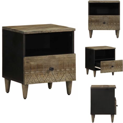 Table de chevet gris clair 40x33x46 cm bois de manguier solide - Table De Chevet - Tables De Chevet - Armoire De Lit - Table D'appoint Pour Chambre À Coucher