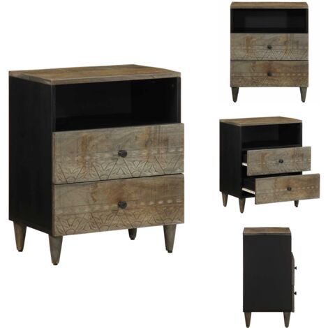Table de chevet gris clair 50x33x60 cm bois de manguier massif - Table De Chevet - Tables De Chevet - Armoire De Lit - Table D'appoint Pour Chambre À Coucher