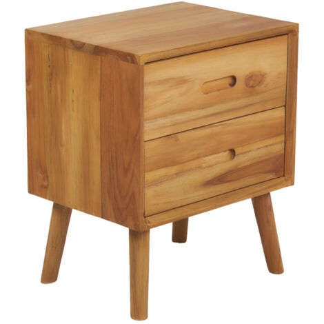 Table de chevet H. 55 cm 2 tiroirs pieds évasés bois de teck - COMÈTE