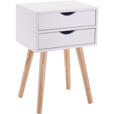 Table de chevet haute blanche avec 2 tiroirs, Fiano, chambre nordique moderne, 60x40x30 cm
