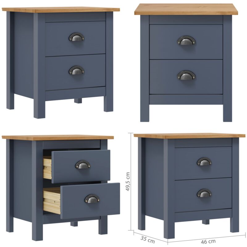 Table de chevet Hill Gris 46x35x49,5 cm Bois de pin solide - Table De Chevet - Meuble De Chambre - Commode - Tiroir - Design Moderne - Home & Living