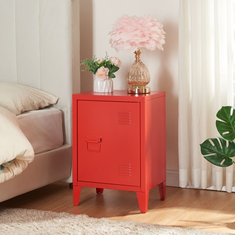 Table de chevet Inari en acier laminé 57 x 40 x 30 cm rouge [en.casa]