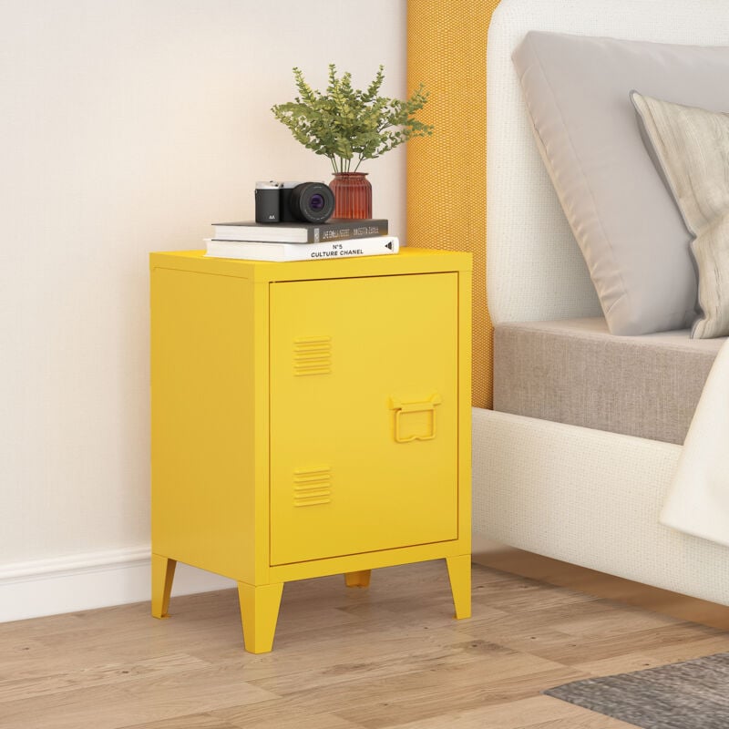 [en.casa] - Table de chevet Inari poignée porte à droite 57 x 40 x 30 cm jaune